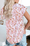 Orange V Neck Short Sleeve Print Floral Blouses Shirts LC2514201-14