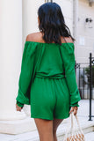 LC643624-9-S, LC643624-9-M, LC643624-9-L, LC643624-9-XL, LC643624-9-2XL, Green Women's Sexy V Neck Jumpsuits Chiffon Tie Knot Front Puff Long Sleeve Romper