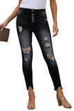 Black Women’s Stretchy Skinny High Rise Pants Button Ripped Denim Jeans LC78227-2