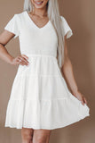 Womens Ruffle Sleeve Layered Mini Dress Smocked Flowy Mini Dress