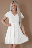 White White Ruffle Dress Smocked Flowy Mini Dress for Women LC2210934-1