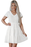 White White Ruffle Dress Smocked Flowy Mini Dress for Women LC2210934-1