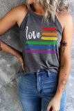 LC2566632-11-S, LC2566632-11-M, LC2566632-11-L, LC2566632-11-XL, LC2566632-11-2XL, Gray Women's Sleeveless Rainbow Love Racerback Tank Top Casual Tee Shirt