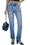 Sky Blue Women's Ripped Boyfriend Jeans Buttoned Pockets Distressed Jeans LC782725-104