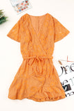 orange White Mini Dress Wrap V Neck Floral Lace Short Dress LC224799-7