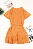 orange White Mini Dress Wrap V Neck Floral Lace Short Dress LC224799-7