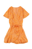orange White Mini Dress Wrap V Neck Floral Lace Short Dress LC224799-7
