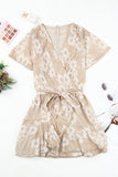 Apricot White Mini Dress Wrap V Neck Floral Lace Short Dress LC224799-18