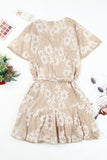 Apricot White Mini Dress Wrap V Neck Floral Lace Short Dress LC224799-18