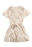 Apricot White Mini Dress Wrap V Neck Floral Lace Short Dress LC224799-18