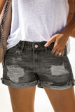 Black Distressed Denim Short for Women Ripped Rolled Hem Blue Denim Jean Shorts LC77173-2