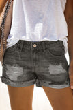 Black Distressed Denim Short for Women Ripped Rolled Hem Blue Denim Jean Shorts LC77173-2