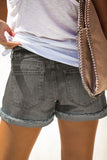 Black Distressed Denim Short for Women Ripped Rolled Hem Blue Denim Jean Shorts LC77173-2