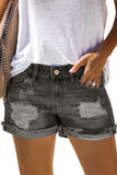 Black Distressed Denim Short for Women Ripped Rolled Hem Blue Denim Jean Shorts LC77173-2