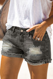 Black Distressed Denim Short for Women Ripped Rolled Hem Blue Denim Jean Shorts LC77173-2