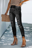 Black Women’s Stretchy Skinny High Rise Pants Button Ripped Denim Jeans LC78227-2