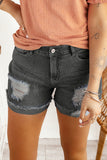 Black Distressed Denim Short for Women Ripped Rolled Hem Blue Denim Jean Shorts LC77173-2