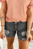 Black Distressed Denim Short for Women Ripped Rolled Hem Blue Denim Jean Shorts LC77173-2