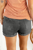 Black Distressed Denim Short for Women Ripped Rolled Hem Blue Denim Jean Shorts LC77173-2