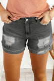 Black Distressed Denim Short for Women Ripped Rolled Hem Blue Denim Jean Shorts LC77173-2