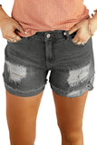 Black Distressed Denim Short for Women Ripped Rolled Hem Blue Denim Jean Shorts LC77173-2