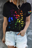 LC25216653-2-S, LC25216653-2-M, LC25216653-2-L, LC25216653-2-XL, LC25216653-2-2XL, Black Rainbow Dot Printing Love T Shirt Women Short Sleeve T Shirt Top