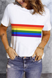 LC25216657-1-S, LC25216657-1-M, LC25216657-1-L, LC25216657-1-XL, LC25216657-1-2XL, White Women's Pride Rainbow Stripes Casual T Shirt Short Sleeve Tops