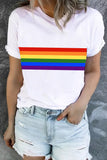 LC25216657-1-S, LC25216657-1-M, LC25216657-1-L, LC25216657-1-XL, LC25216657-1-2XL, White Women's Pride Rainbow Stripes Casual T Shirt Short Sleeve Tops