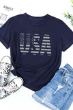 Blue USA Graphic Tee 4th of July Patriotic America T-Shirt for Women LC25216384-5