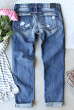 Sky Blue Womens Boyfriend Jeans Floral Leopard Slim Fit Distressed Pants LC787552-104