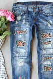 Sky Blue Womens Boyfriend Jeans Floral Leopard Slim Fit Distressed Pants LC787552-304