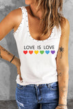 LC2566683-1-S, LC2566683-1-M, LC2566683-1-L, LC2566683-1-XL, LC2566683-1-2XL, White Love is Love Print Women's Gay Pride Tank Tops Scoop Neck Rivet Tank Top