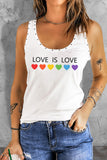 LC2566683-1-S, LC2566683-1-M, LC2566683-1-L, LC2566683-1-XL, LC2566683-1-2XL, White Love is Love Print Women's Gay Pride Tank Tops Scoop Neck Rivet Tank Top