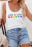 LC2566683-1-S, LC2566683-1-M, LC2566683-1-L, LC2566683-1-XL, LC2566683-1-2XL, White Love is Love Print Women's Gay Pride Tank Tops Scoop Neck Rivet Tank Top