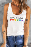 LC2566683-1-S, LC2566683-1-M, LC2566683-1-L, LC2566683-1-XL, LC2566683-1-2XL, White Love is Love Print Women's Gay Pride Tank Tops Scoop Neck Rivet Tank Top