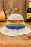 BH041068-22, Multicolor Pride Rainbow Straw Hat Summer Wide Brim Floppy Hat for Vacation