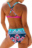 Rose Striped Blue Padded Push-up Bikini Swimsuit for Women LC410077-6