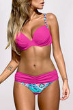 Rose Striped Blue Padded Push-up Bikini Swimsuit for Women LC410077-6