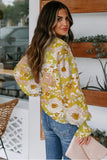 Yellow Summer Floral Smocked Blouse Women's Boho Tops LC2511225-107