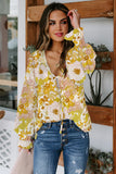 Yellow Summer Floral Smocked Blouse Women's Boho Tops LC2511225-107