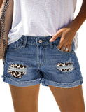 LC78823-20-S, LC78823-20-M, LC78823-20-L, LC78823-20-XL, LC78823-20-2XL, Lapis Gallop Ripped Patchwork Hem Denim Shorts for Women
