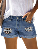 LC78823-20-S, LC78823-20-M, LC78823-20-L, LC78823-20-XL, LC78823-20-2XL, Lapis Gallop Ripped Patchwork Hem Denim Shorts for Women