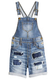 LC784560-4-S, LC784560-4-M, LC784560-4-L, LC784560-4-XL, LC784560-4-2XL, Sky Blue Women's Ripped Short Casual Overalls Bib Overalls Shorts Romper
