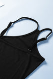 Black Ribbed Sleeveless One Shoulder Black Mini Dress for Women LC619641-2