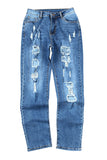 Sky Blue Women's Ripped Boyfriend Jeans Buttoned Pockets Distressed Jeans LC782725-4