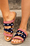 BH02734-3-35, BH02734-3-36, BH02734-3-37, BH02734-3-38, BH02734-3-39, BH02734-3-40, BH02734-3-41, BH02734-3-42, BH02734-3-43, Red Women's USA Flag Print Casual Summer Slip On Slide Sandals Shoes Criss Cross Beach Slippers