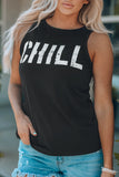 LC256898-2-S, LC256898-2-M, LC256898-2-L, LC256898-2-XL, LC256898-2-2XL, Black CHILL Graphic Tank Tops for Womens Summer Sleeveless Vest T Shirt