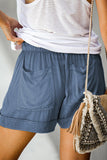 Blue Women Comfy Drawstring Lightweight Short Pants with Pockets LC7711001-5