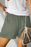 Green Women Comfy Drawstring Lightweight Short Pants with Pockets LC7711001-9