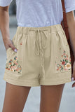Khaki Women Comfy Drawstring Lightweight Short Pants with Pockets LC7711001-16